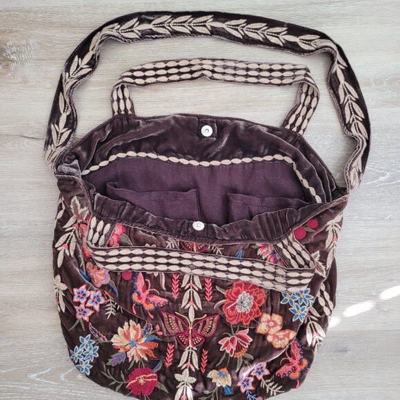 Johnny Was Taline Velveteen Hobo Tote Bag in Coffee Bean Brown - Picture 5 of 9